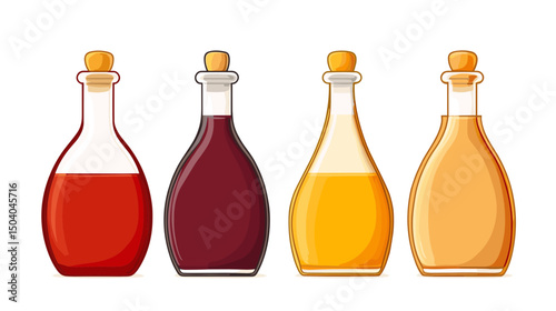 Variety of Colorful Liquids in Glass Bottles with Cork Stoppers Isolated on White Background Pixelated Retro Style