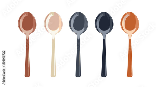Variety of Rustic Spoons in Neutral Tones on a White Background Artistically Styled Kitchen Utensils with Various Textures