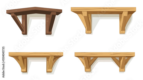 Variety of Wooden Wall Shelves in Rustic and Modern Styles Displayed on White Background for Home Decor