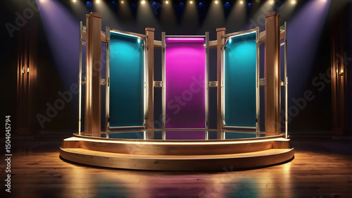 Elegant stage design with teal and magenta backdrops