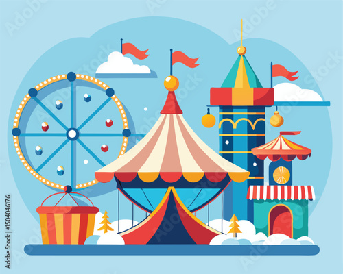 Winter Fun Fair. Ferris Wheel. Carousel. and Festive Games