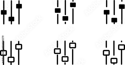 Settings sliders icon . Equalizer control icons. Audio sliders sign. sound recording equipment. adjustments and settings. cog gear or filter symbol.  audio storage media
