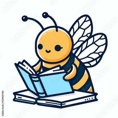 Cute Bee Reading a Book