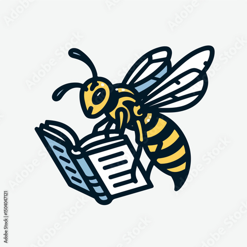 Bee Reading Book: A stylized illustration of a bee perched atop an open book, engrossed in reading. This charming design evokes a sense of learning and curiosity.