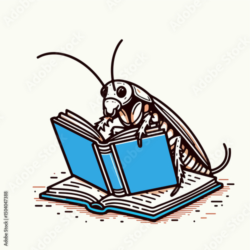 Smart Roach: A curious roach delves into the world of knowledge, engrossed in a book, illustrating the pursuit of wisdom in an unexpected setting.