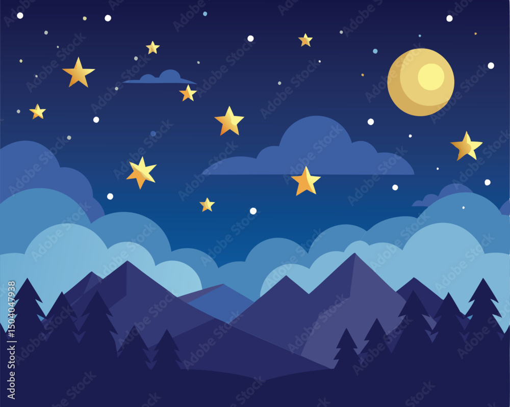 Obraz premium Moonlit Majesty. Serene Night Landscape with Starry Sky and Mountains