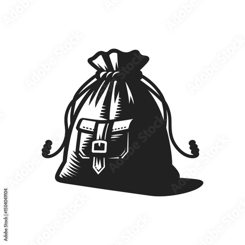 Archaeology drawstring bag silhouette vector for small finds and tools artifact pouch icon perfect for excavation and fieldwork essentials branding