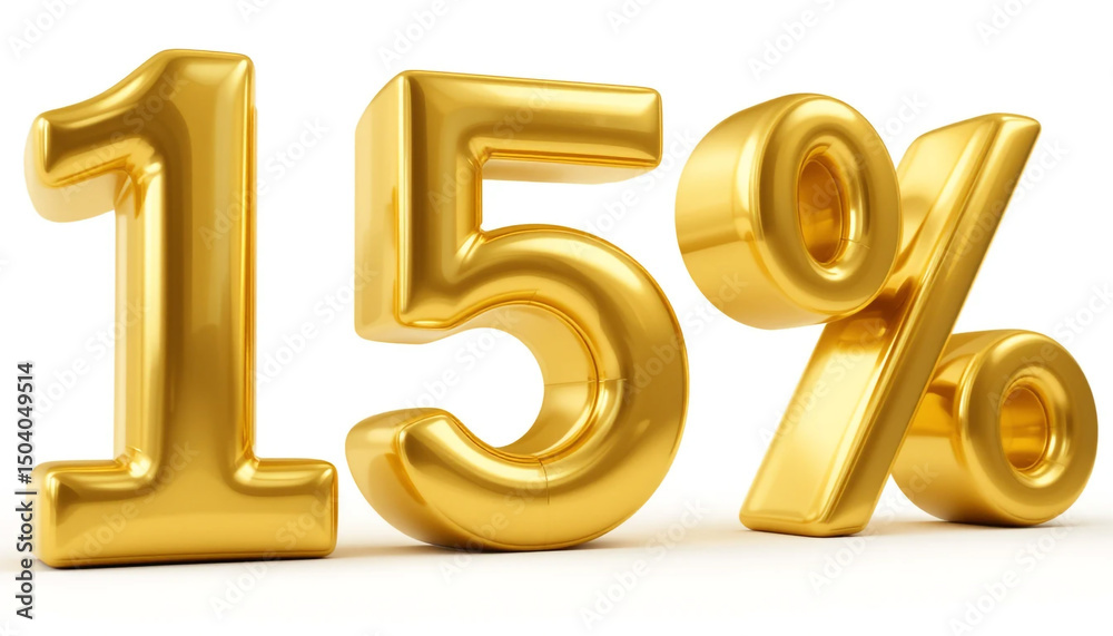 Fifteen Percent Off Sale Gold Discount Numbers 3D Render Fifteen Percent Off Sale Gold Discount Numbers 3D Render