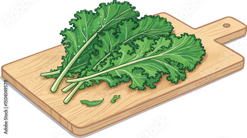 Kale on Cutting Board Illustration Vector Design with White Background