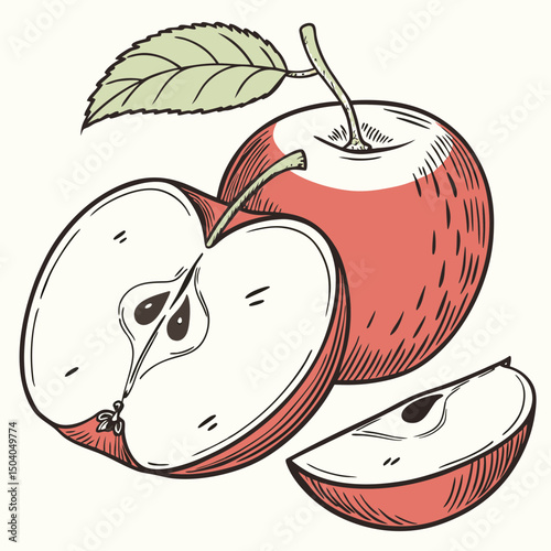 Realistic full-body vector illustration of an apple in high detail, ideal for digital, print, or stock use