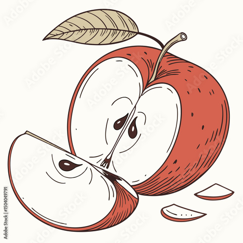 Realistic full-body vector illustration of an apple in high detail, ideal for digital, print, or stock use