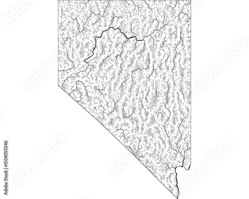 Nevada River Map - Detailed Hydrographic Network & Waterways | Minimalist Vector Art, Black on Transparent with State Outline | GIS & Cartography Stock Image
