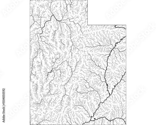 Utah River Map - Detailed Hydrographic Network & Waterways | Minimalist Vector Art, Black on Transparent with State Outline | GIS & Cartography Stock Image