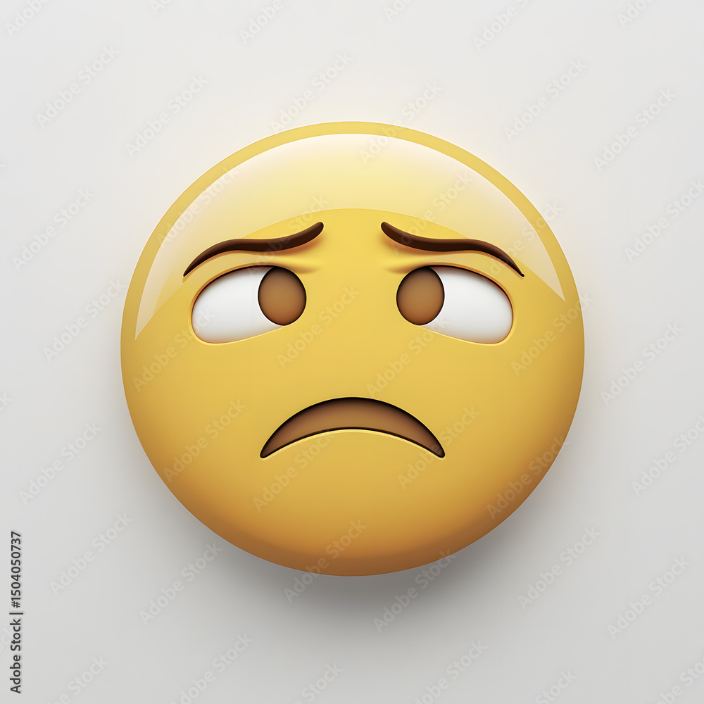 Fototapeta premium Sad yellow smiley face illustration with a tear, representing a melancholic emotion or unhappy expression