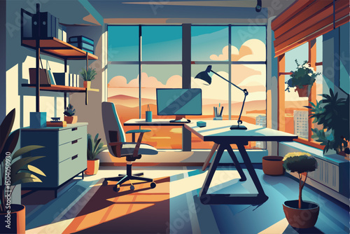 Modern Home Office with Sunset View. Design and Decor Inspiration