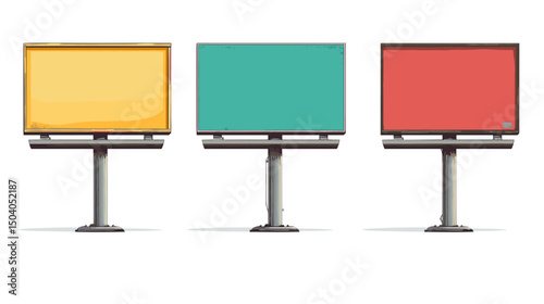 Three Colorful Billboards on Stands against a White Background Advertising Mockups and Marketing Displays