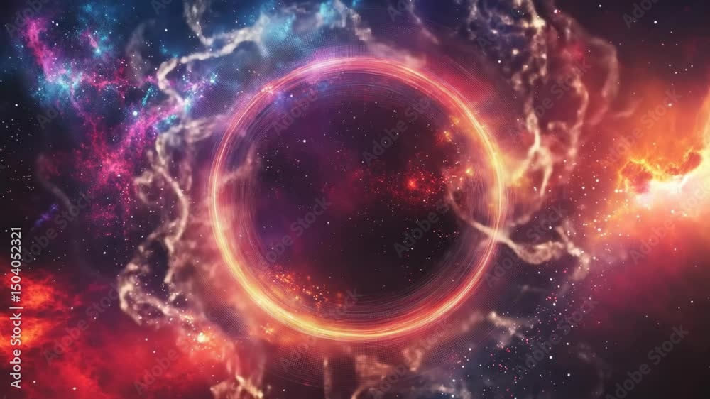 Colorful artistic rendering of a cosmic, glowing circular nebula Colorful artistic rendering of a cosmic, glowing circular nebula