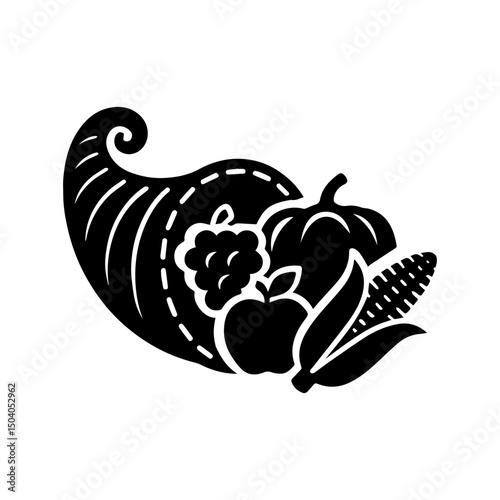 Cornucopia icon with transparent background harvest horn of plenty Thanksgiving symbol