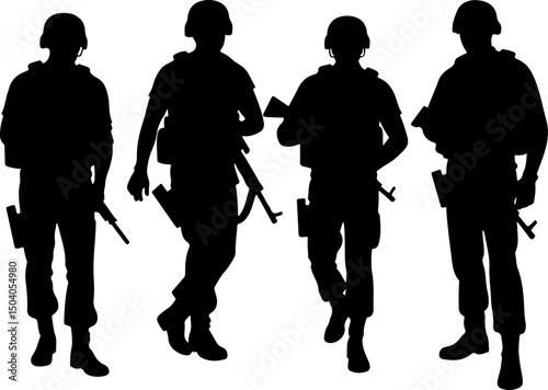 American Army Soldier Team Silhouette with Rifles vector