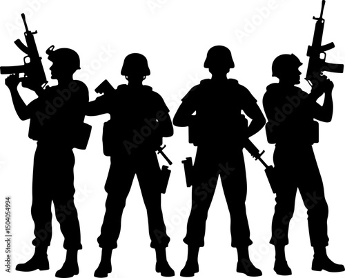 American Army Soldier Team Silhouette with Rifles vector