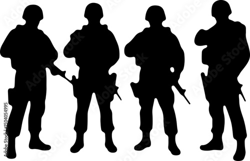 American Army Soldier Team Silhouette with Rifles vector
