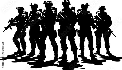 American Army Soldier Team Silhouette with Rifles vector