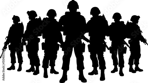 American Army Soldier Team Silhouette with Rifles vector