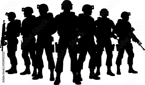 American Army Soldier Team Silhouette with Rifles vector