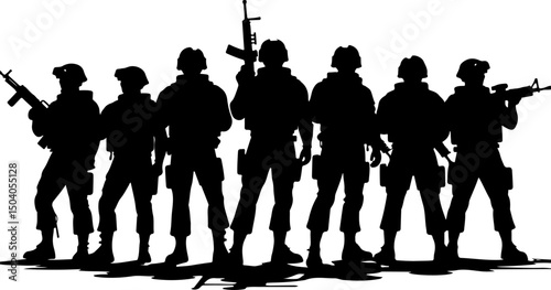 American Army Soldier Team Silhouette with Rifles vector
