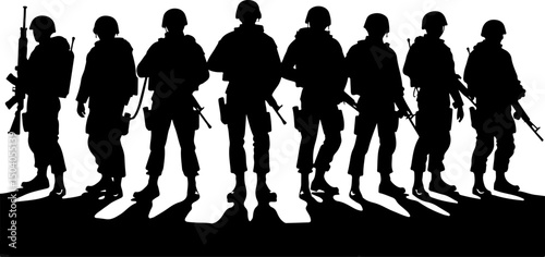 American Army Soldier Team Silhouette with Rifles vector