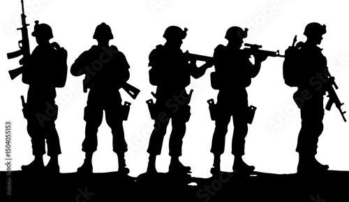 American Army Soldier Team Silhouette with Rifles vector