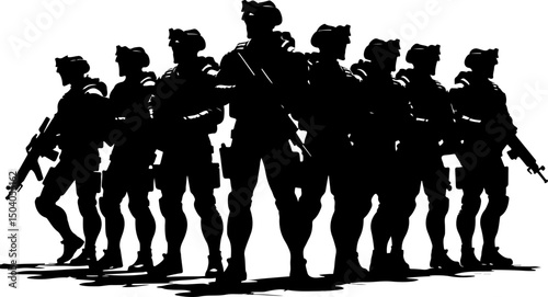 American Army Soldier Team Silhouette with Rifles vector