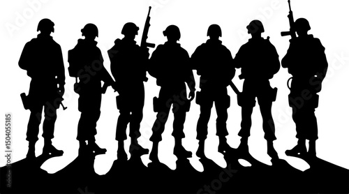 American Army Soldier Team Silhouette with Rifles vector