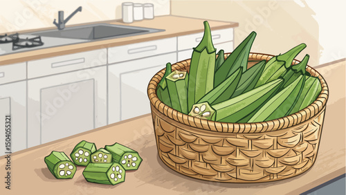 Ladies Finger Vegetable Basket Kitchen Illustration Vector Design for Banners and Advertisements