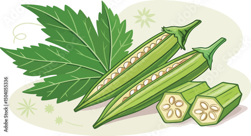 Ladies Finger Vegetable Illustration with Natural Background Design for Creative Projects