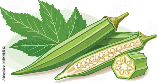 Ladies Finger Vegetable in a Natural Background Vector Design