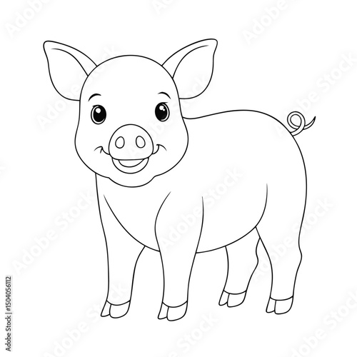 A delightful outline of a cartoon piglet smiling directly at the viewer
