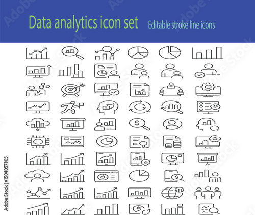 Comprehensive Data Analytics Icon Set Editable Stroke Line Icons for Business and Web Design