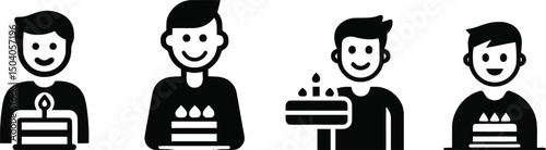 Vector silhouette set of a boy celebrating birthday on a plain white background

