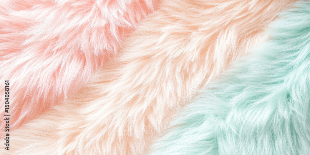 Obraz premium Soft pastel faux fur texture in shades of pink, peach, and mint green creating a vibrant and fluffy pattern