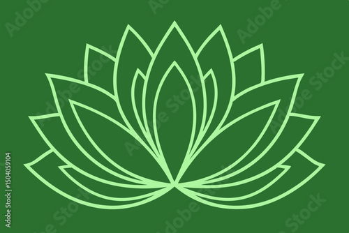 Green lotus flower outline with transparent background for designs
