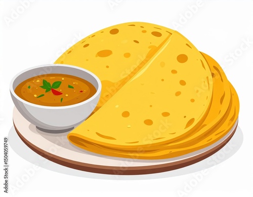 Stacked Chapati With Spicy Sauce On A Plate