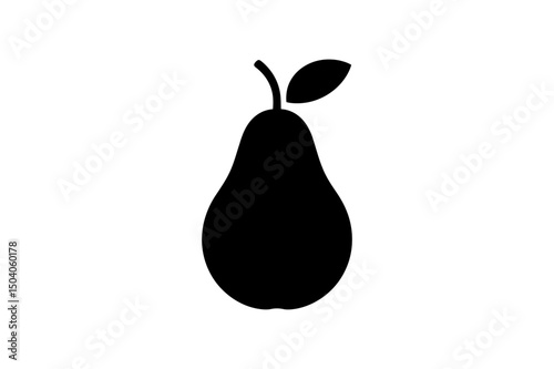 Single black pear with leaf illustration