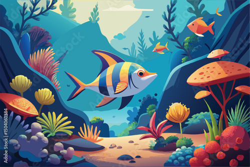Vibrant Underwater Scene. Colorful Fish and Coral Reefs