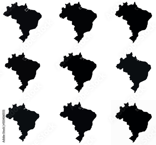Map of Brazil Silhouette Vector Icons Set