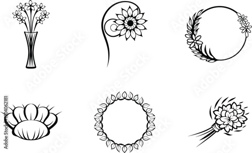 Floral vector collection with flower arrangements and wreaths in black and white