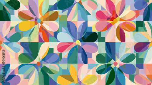 Colorful abstract geometric daisy flowers in Nordic folk style