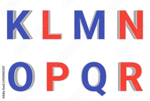 Bold 3D Letters K through R in Red and Blue, abc letters