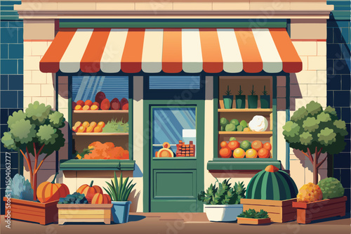 Vibrant Fruit and Vegetable Shop. A Sunny Day at the Greengrocer
