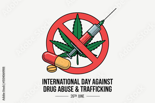 International day against drug abuse and trafficking concept illustrating anti drug symbols